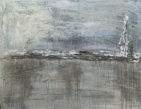 Metallic Landscape with Silver Leaf White Modern Wood Framed Art Print with Double Matting by Brown, Denise