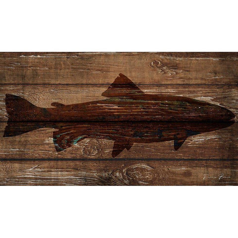 Fish Silhouette on Wood Gold Ornate Wood Framed Art Print with Double Matting by Brown, Denise