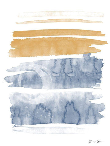 Blue and Orange Watercolor 1 White Modern Wood Framed Art Print with Double Matting by Brown, Denise