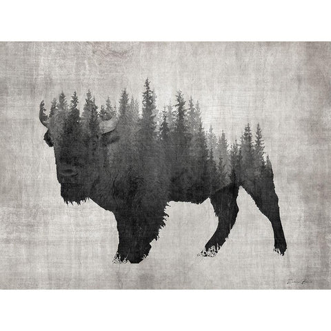 Pine Bison Black Modern Wood Framed Art Print with Double Matting by Brown, Denise