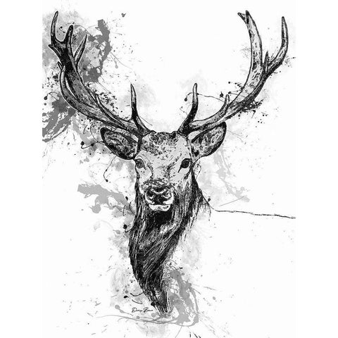 Deer Head Splash Black Modern Wood Framed Art Print with Double Matting by Brown, Denise