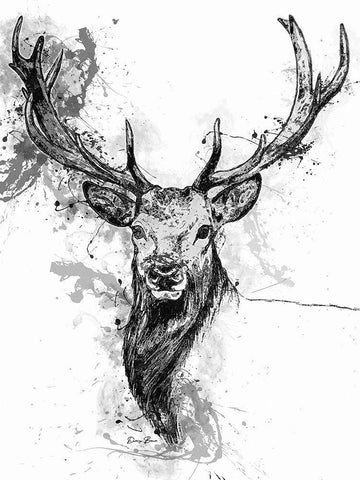 Deer Head Splash White Modern Wood Framed Art Print with Double Matting by Brown, Denise