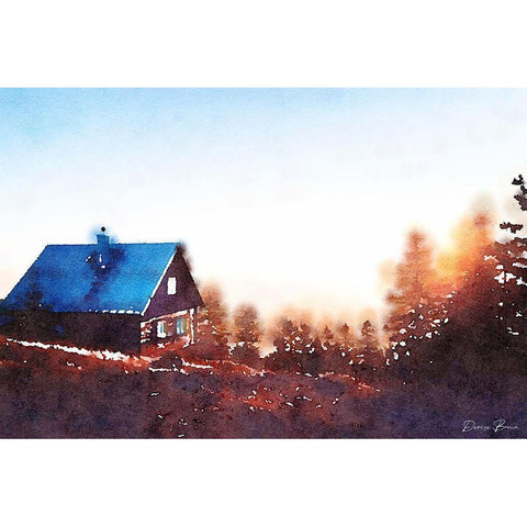 Cabin on a Hill Gold Ornate Wood Framed Art Print with Double Matting by Brown, Denise