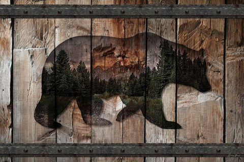 Mountain Bear Silhouette White Modern Wood Framed Art Print with Double Matting by Brown, Denise