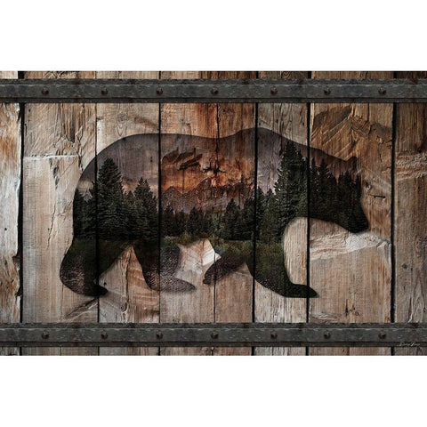 Mountain Bear Silhouette Black Modern Wood Framed Art Print by Brown, Denise