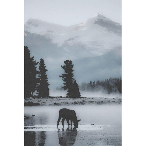 Mountain Silhouette Black Modern Wood Framed Art Print with Double Matting by Brown, Denise