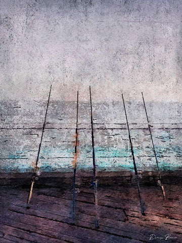 Pier Fishing White Modern Wood Framed Art Print with Double Matting by Brown, Denise