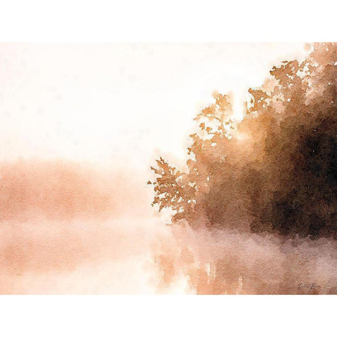 Lake By Sunset Black Modern Wood Framed Art Print with Double Matting by Brown, Denise