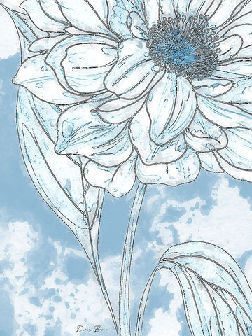 Blue Floral 2 White Modern Wood Framed Art Print with Double Matting by Brown, Denise