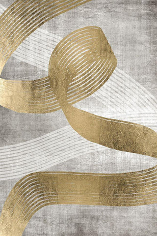 Golden Ribbon 2 White Modern Wood Framed Art Print with Double Matting by Brown, Denise