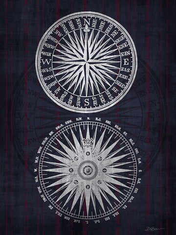 Compass 1 White Modern Wood Framed Art Print with Double Matting by Brown, Denise