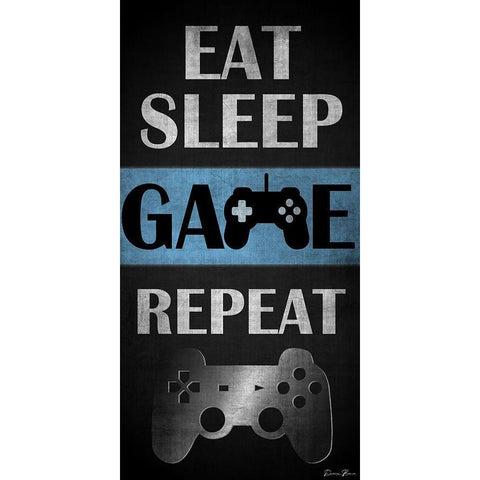 Eat Sleep Game Repeat Black Modern Wood Framed Art Print with Double Matting by Brown, Denise