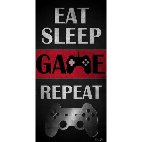 Eat Sleep Game Repeat Red Gold Ornate Wood Framed Art Print with Double Matting by Brown, Denise