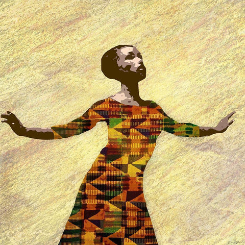 Kente Dancer 2 Gold Ornate Wood Framed Art Print with Double Matting by Brown, Denise