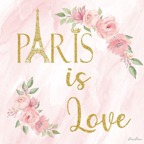 Paris is Love 1 Gold Ornate Wood Framed Art Print with Double Matting by Brown, Denise