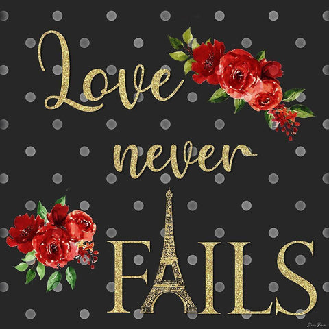 Love Never Fails Black Ornate Wood Framed Art Print with Double Matting by Brown, Denise