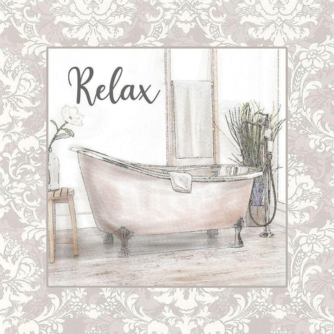 Relaxing Tub White Modern Wood Framed Art Print with Double Matting by Brown, Denise