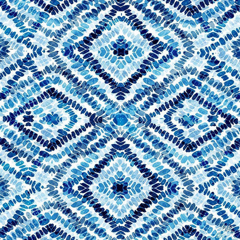 Blue Diamonds White Modern Wood Framed Art Print with Double Matting by Brown, Denise