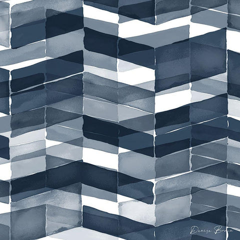 Blue Geometric 1 Pantone Flat Black Ornate Wood Framed Art Print with Double Matting by Brown, Denise