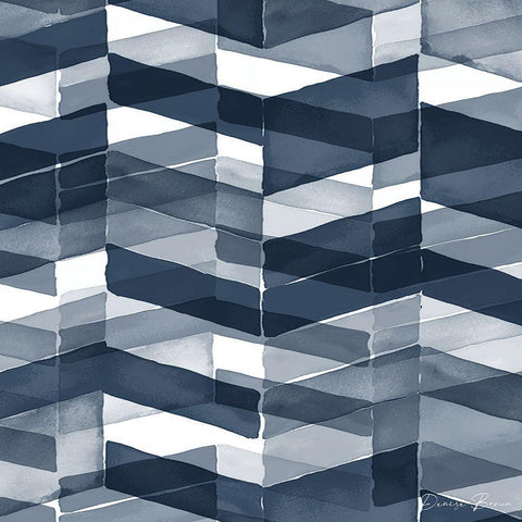 Blue Geometric 3 Pantone Flat Black Modern Wood Framed Art Print with Double Matting by Brown, Denise