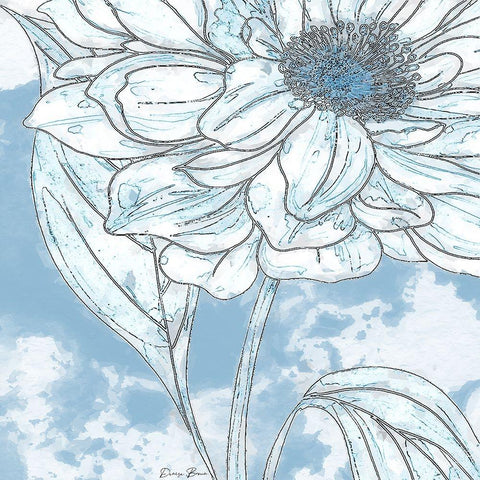 Blue Floral 1 White Modern Wood Framed Art Print by Brown, Denise