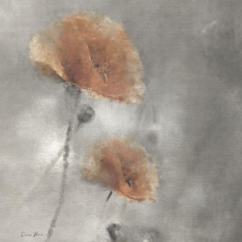Two Poppies 1 White Modern Wood Framed Art Print by Brown, Denise