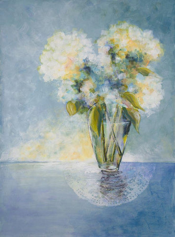 Cheerfull Flowers White Modern Wood Framed Art Print with Double Matting by Charest, Doris