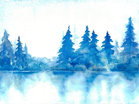Blue Forest White Modern Wood Framed Art Print with Double Matting by Charest, Doris