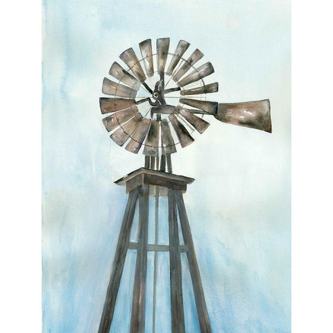 Lonely Windmill Gold Ornate Wood Framed Art Print with Double Matting by Charest, Doris