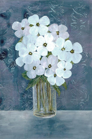 White Floral Blues White Modern Wood Framed Art Print with Double Matting by Charest, Doris