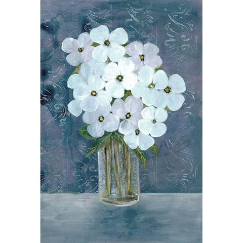 White Floral Blues White Modern Wood Framed Art Print by Charest, Doris