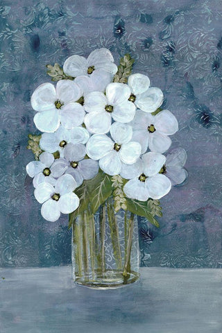 White Floral Blues 2 Black Ornate Wood Framed Art Print with Double Matting by Charest, Doris