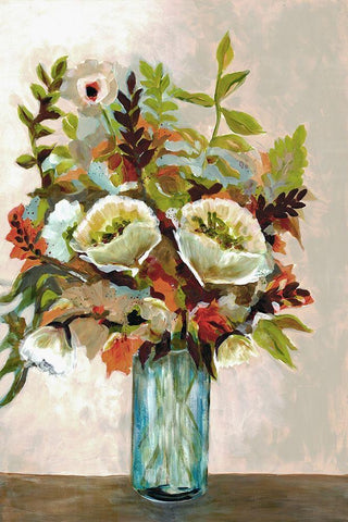 Bright Excited Florals Black Ornate Wood Framed Art Print with Double Matting by Charest, Doris