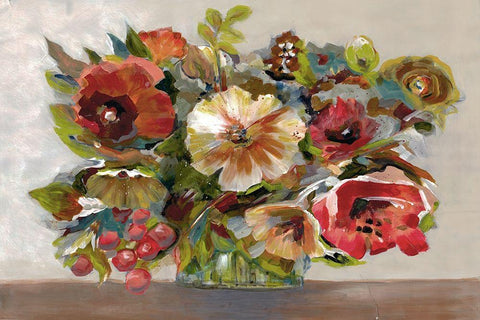 Bright Excited Florals 2 White Modern Wood Framed Art Print with Double Matting by Charest, Doris