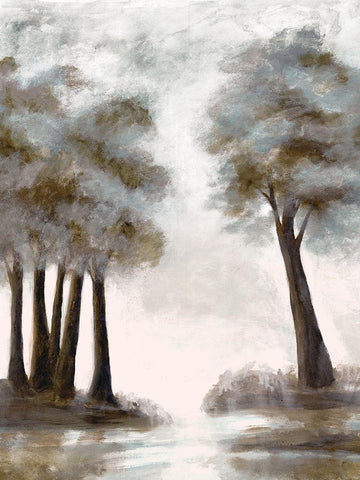 Wooded Vista White Modern Wood Framed Art Print with Double Matting by Charest, Doris