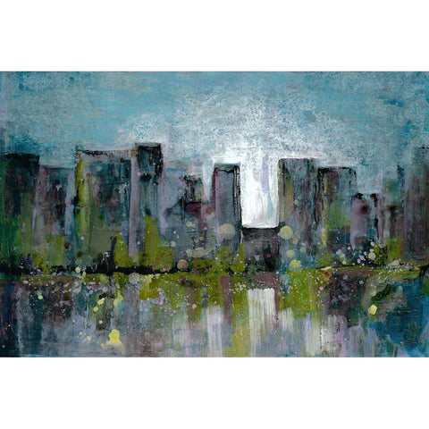 City Glow Black Modern Wood Framed Art Print with Double Matting by Charest, Doris