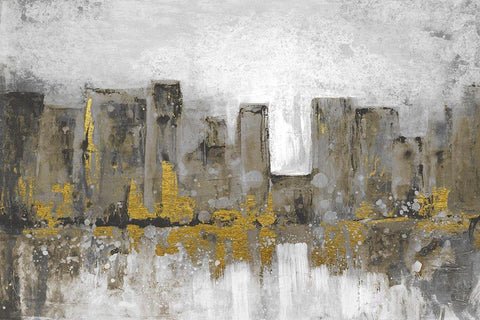 Golden City Glow White Modern Wood Framed Art Print with Double Matting by Charest, Doris