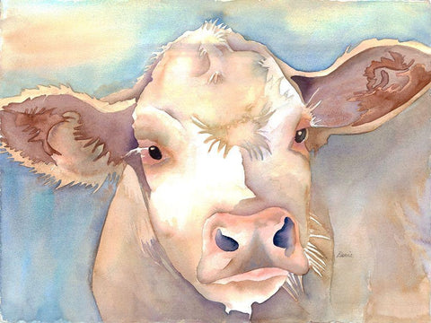 Watching Cattle 1 Black Ornate Wood Framed Art Print with Double Matting by Charest, Doris