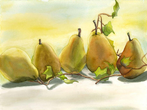 Pears In A Row 1 Black Ornate Wood Framed Art Print with Double Matting by Charest, Doris