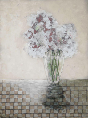 Floral Checkmate White Modern Wood Framed Art Print with Double Matting by Charest, Doris