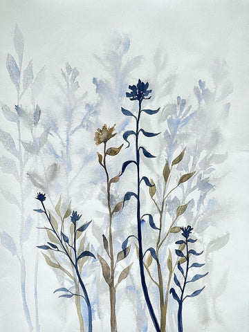 Blue Lit Growth 1 White Modern Wood Framed Art Print with Double Matting by Charest, Doris