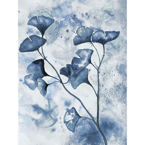 Indigo Splashed Ginkos 1 Black Modern Wood Framed Art Print by Charest, Doris