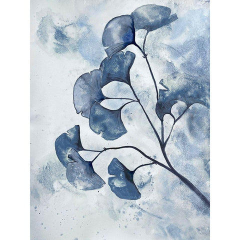 Indigo Splashed Ginkos 2 Black Modern Wood Framed Art Print by Charest, Doris