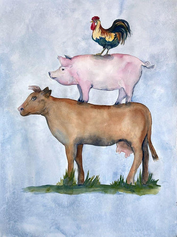 Misunderstood Cow White Modern Wood Framed Art Print with Double Matting by Charest, Doris