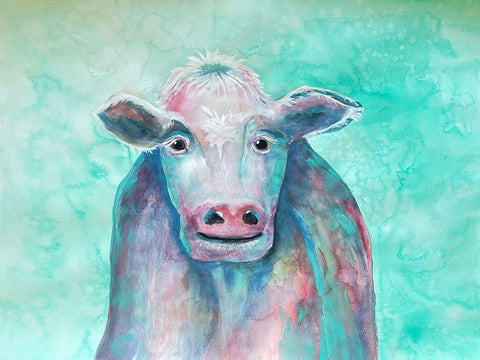 Misunderstood Cow White Modern Wood Framed Art Print with Double Matting by Charest, Doris