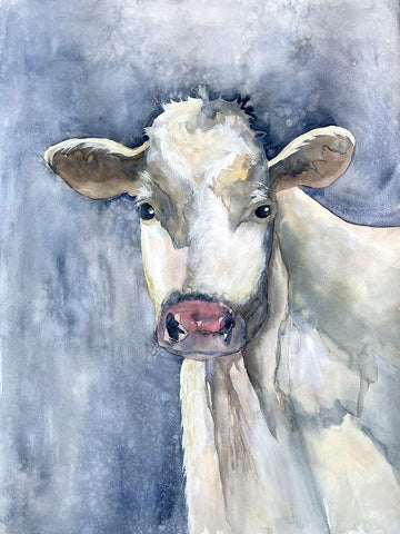 Proud Cattle 1 White Modern Wood Framed Art Print with Double Matting by Charest, Doris