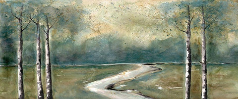 Green Landscape Black Ornate Wood Framed Art Print with Double Matting by Charest, Doris