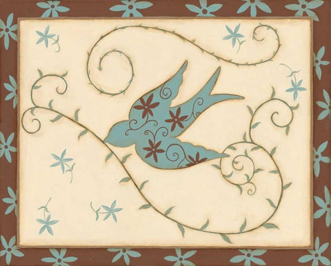 Blue Bird Black Ornate Wood Framed Art Print with Double Matting by DiPaolo, Dan