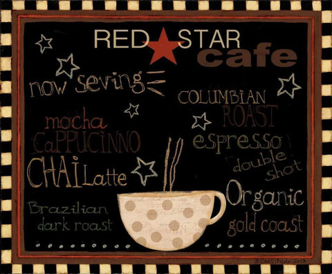 Red Star Cafe White Modern Wood Framed Art Print with Double Matting by DiPaolo, Dan