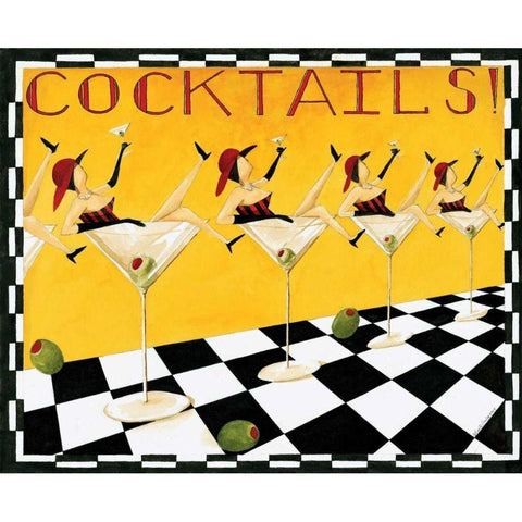 Cocktails Black Modern Wood Framed Art Print with Double Matting by DiPaolo, Dan